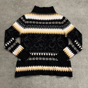 Icelandic Design Fair Isle Mock Neck Long Sleeve Merino Wool Sweater‎ Ski Women